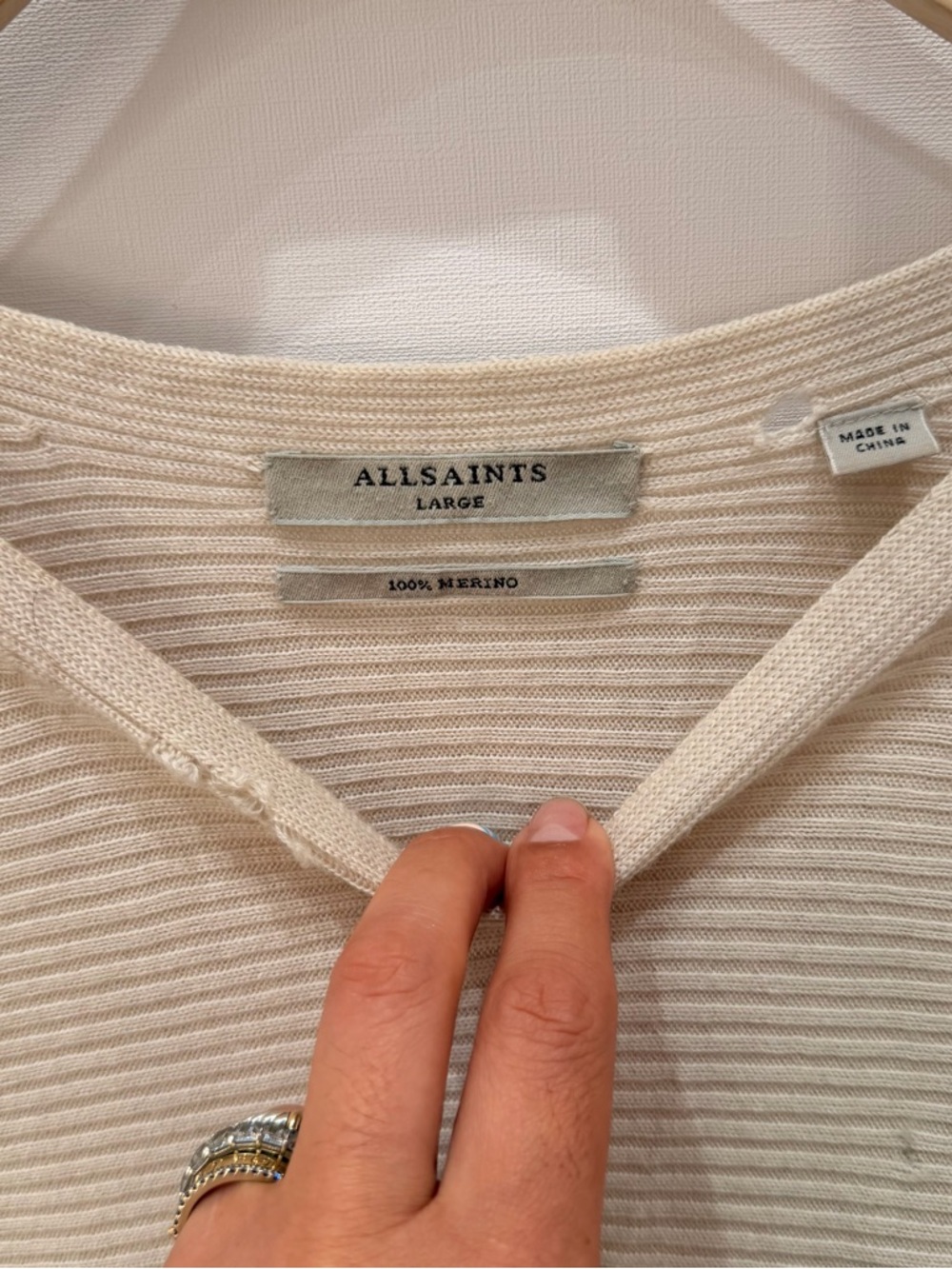 All Saints Beige Distressed Ribbed Pullover - Picture 2 of 3